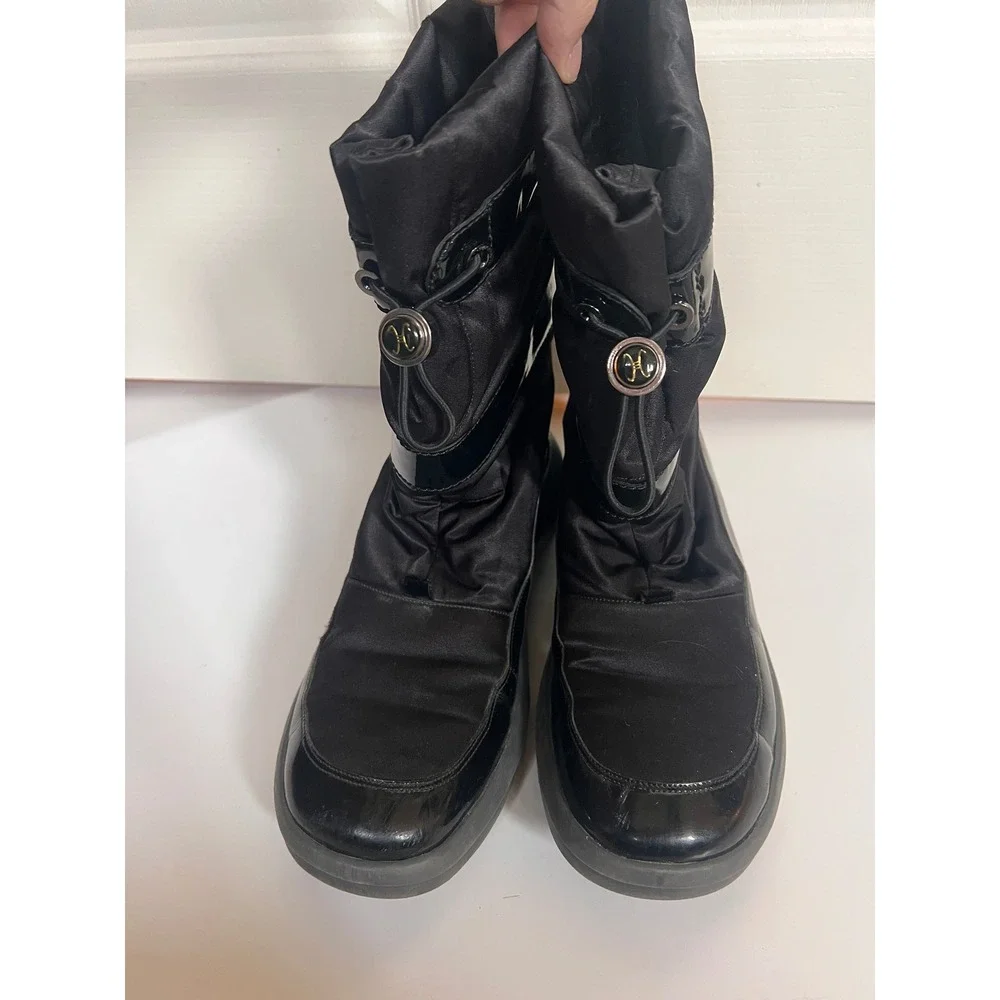 Gorpcore Cole Haan Womens Black Nylon Patent Leather Winter Snow Boots Mid Calf